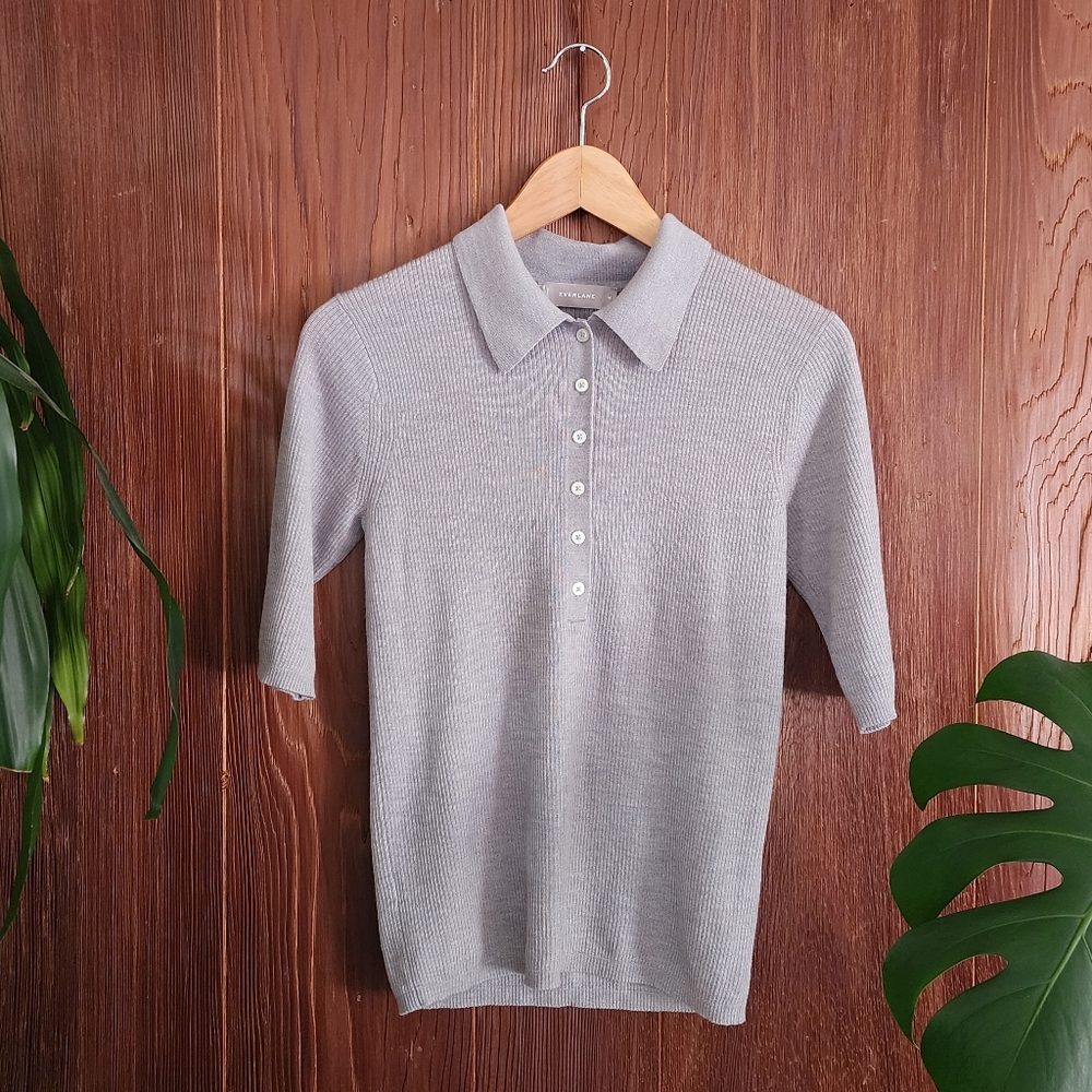 Everlane Gray Ribbed Knit Wool Polo Collared Shirt Size Medium